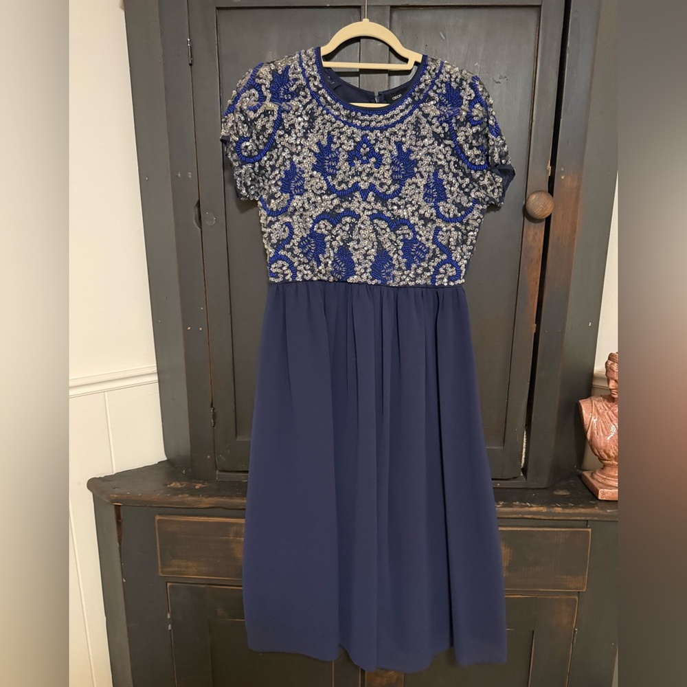 ASOS Maternity Navy Dress with Sequin & Beaded Neckline